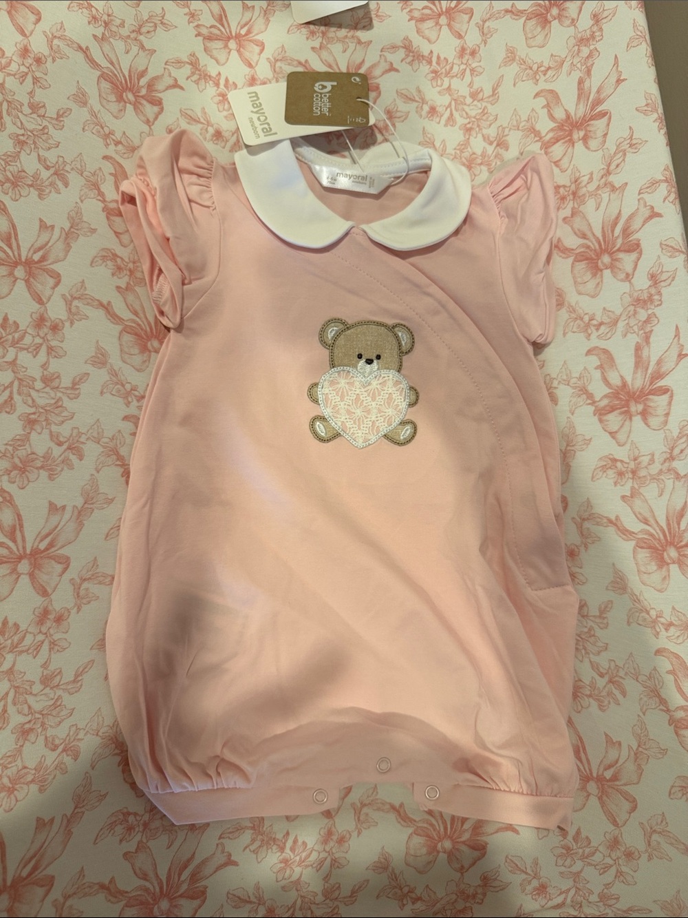 Mayoral Pink Romper with Teddy and Heart